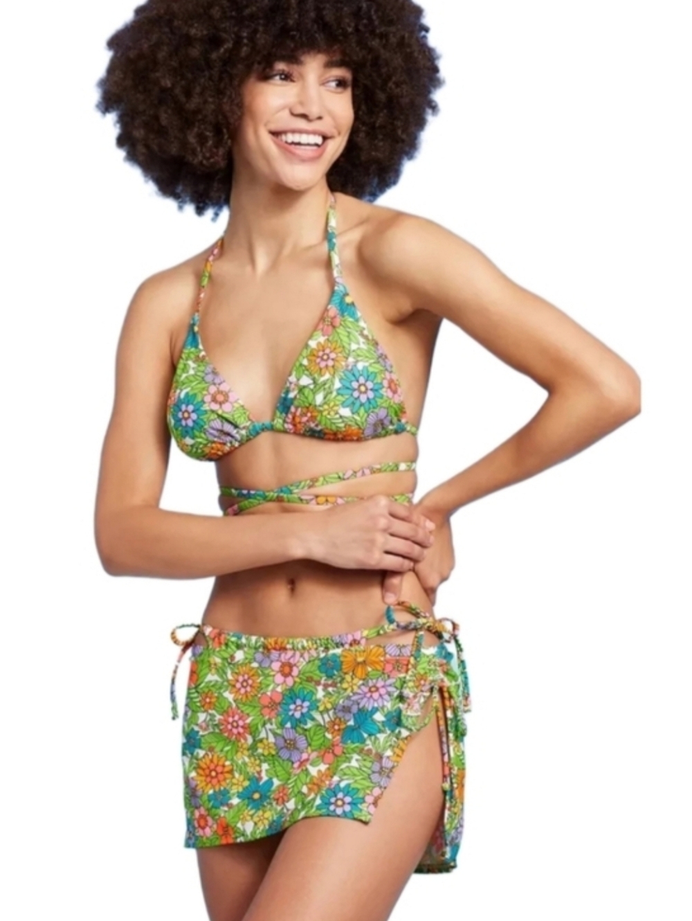 Wild Fable Floral Swim Coverup - Green Multi (Bottom Only) Large
